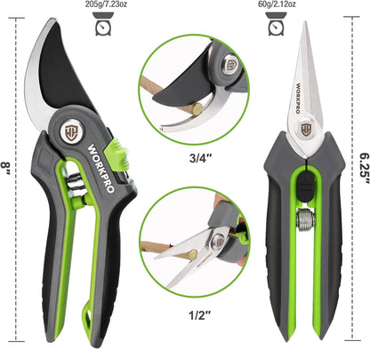 2-Pack Garden Pruning Shears, 8" Bypass & 6.25" Straight Shears | Garden Scissors, Premium Plant Shears, Garden Clippers Hand Tools for Cutting Flowers, Trimming Plants, Picking Fruits