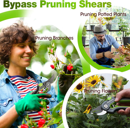 2-Pack Garden Pruning Shears, 8" Bypass & 6.25" Straight Shears | Garden Scissors, Premium Plant Shears, Garden Clippers Hand Tools for Cutting Flowers, Trimming Plants, Picking Fruits