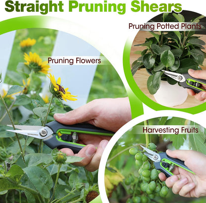 2-Pack Garden Pruning Shears, 8" Bypass & 6.25" Straight Shears | Garden Scissors, Premium Plant Shears, Garden Clippers Hand Tools for Cutting Flowers, Trimming Plants, Picking Fruits