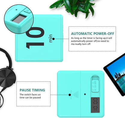 Cube Timer, Gravity Flip Kitchen Timer for Time Management and Countdown Settings 1-3-5-10 Minutes (Mint)