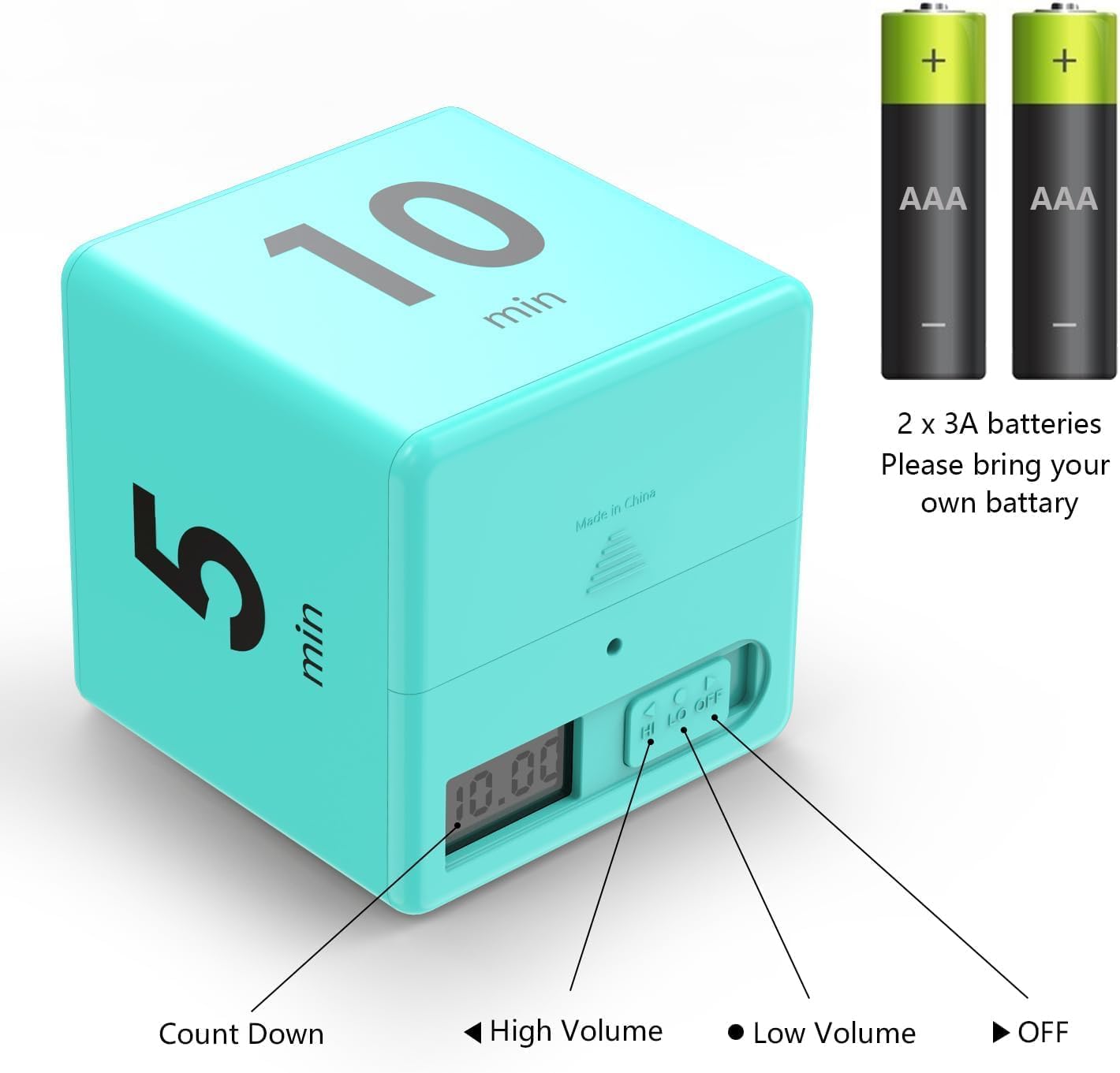 Cube Timer, Gravity Flip Kitchen Timer for Time Management and Countdown Settings 1-3-5-10 Minutes (Mint)