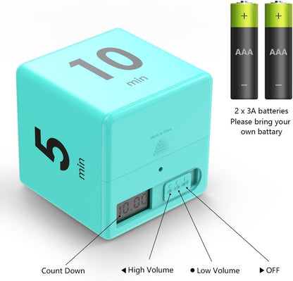 Cube Timer, Gravity Flip Kitchen Timer for Time Management and Countdown Settings 1-3-5-10 Minutes (Mint)