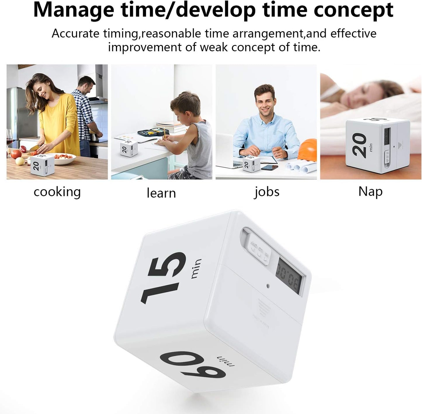 Cube Timer, Gravity Flip Kitchen Timer for Time Management and Countdown Settings 1-3-5-10 Minutes (Mint)