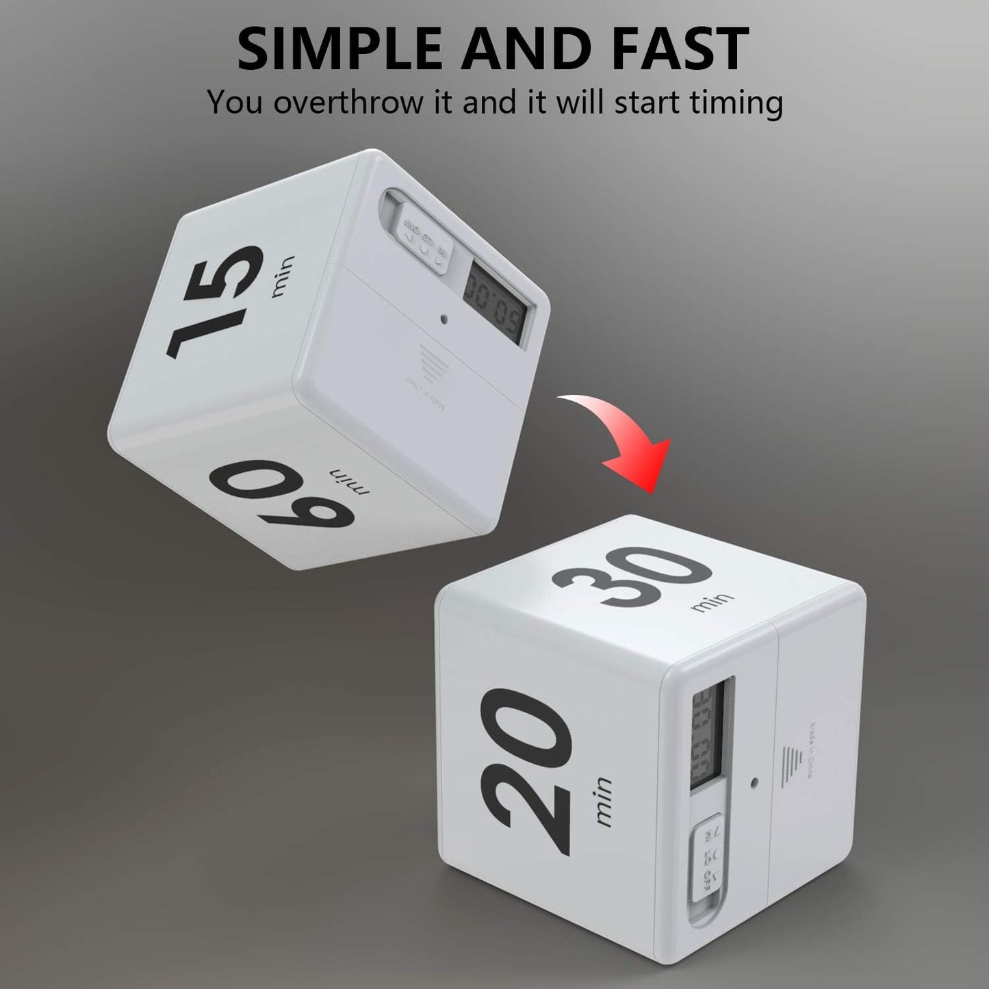 Cube Timer, Gravity Flip Kitchen Timer for Time Management and Countdown Settings 1-3-5-10 Minutes (Mint)