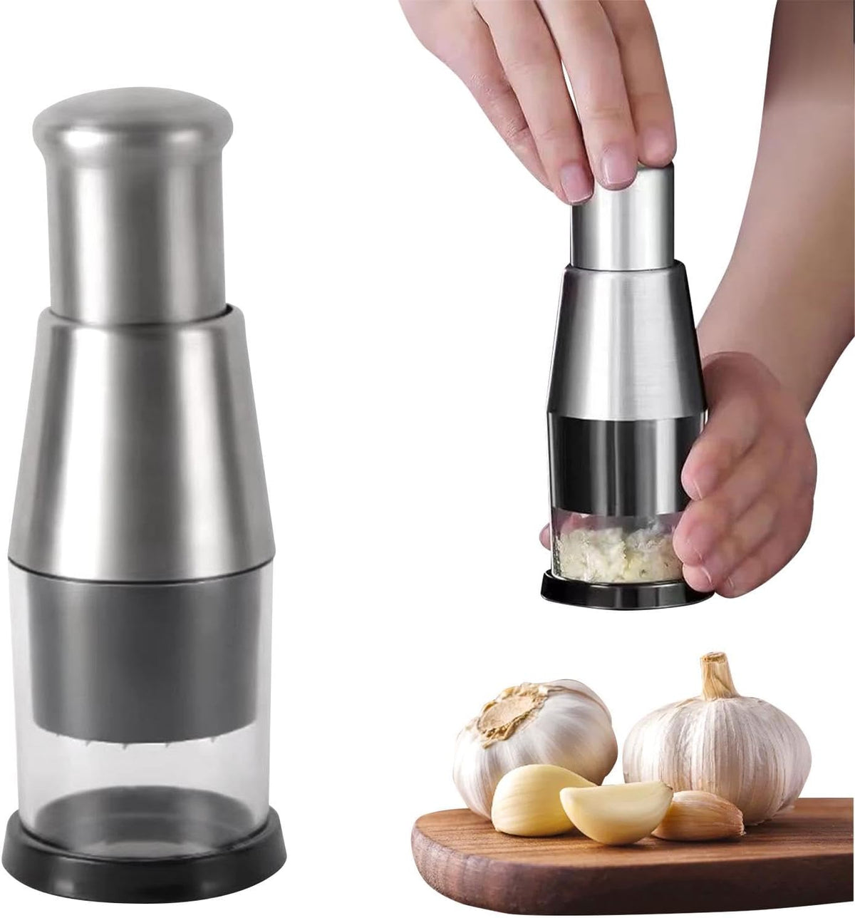 Manual Food Chopper, Compact Mini Dicer Stainless Steel Pressed Garlic Chopper, Functional Handheld Garlic Crusher Press for Mincing Potato, Slicing Peppers and Onions, Labor Saving