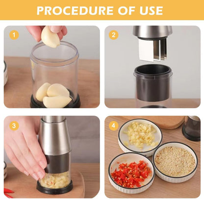 Manual Food Chopper, Compact Mini Dicer Stainless Steel Pressed Garlic Chopper, Functional Handheld Garlic Crusher Press for Mincing Potato, Slicing Peppers and Onions, Labor Saving