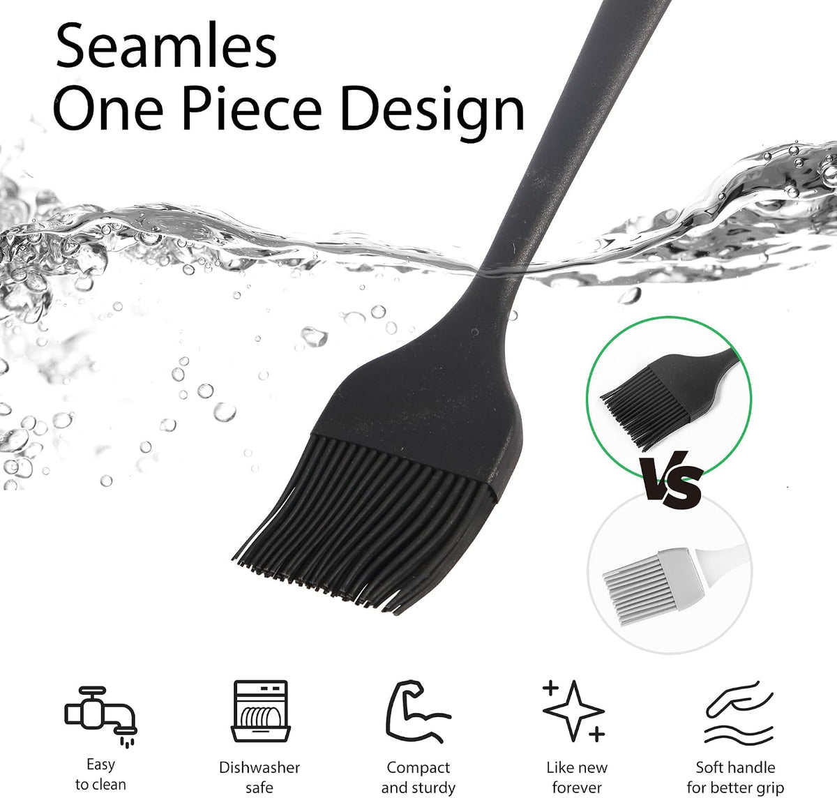 Silicone Basting Pastry Brush, Heat Resistant Basting Brush for Cooking, Strong Steel Core and Dishwasher Safe, BPA Free Kitchen Brush for BBQ Sauce Oil Baking (2 Pcs)