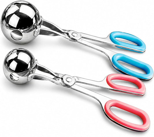 Meat Baller Tongs, 2-Pack Stainless Steel Meatball Maker with Detachable Anti-Slip Handles – Non-Stick Food Scoop for Meatballs, Cake Pops, Cookie Dough, Ice Cream, and BBQ (1.38" & 1.78")