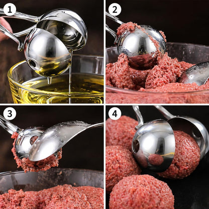 Meat Baller Tongs, 2-Pack Stainless Steel Meatball Maker with Detachable Anti-Slip Handles – Non-Stick Food Scoop for Meatballs, Cake Pops, Cookie Dough, Ice Cream, and BBQ (1.38" & 1.78")
