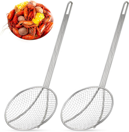 2 Pcs 16" Stainless Steel Wire Skimmer Long Handle Strainer Spoon