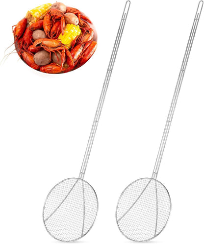 2 Pcs 16" Stainless Steel Wire Skimmer Long Handle Strainer Spoon