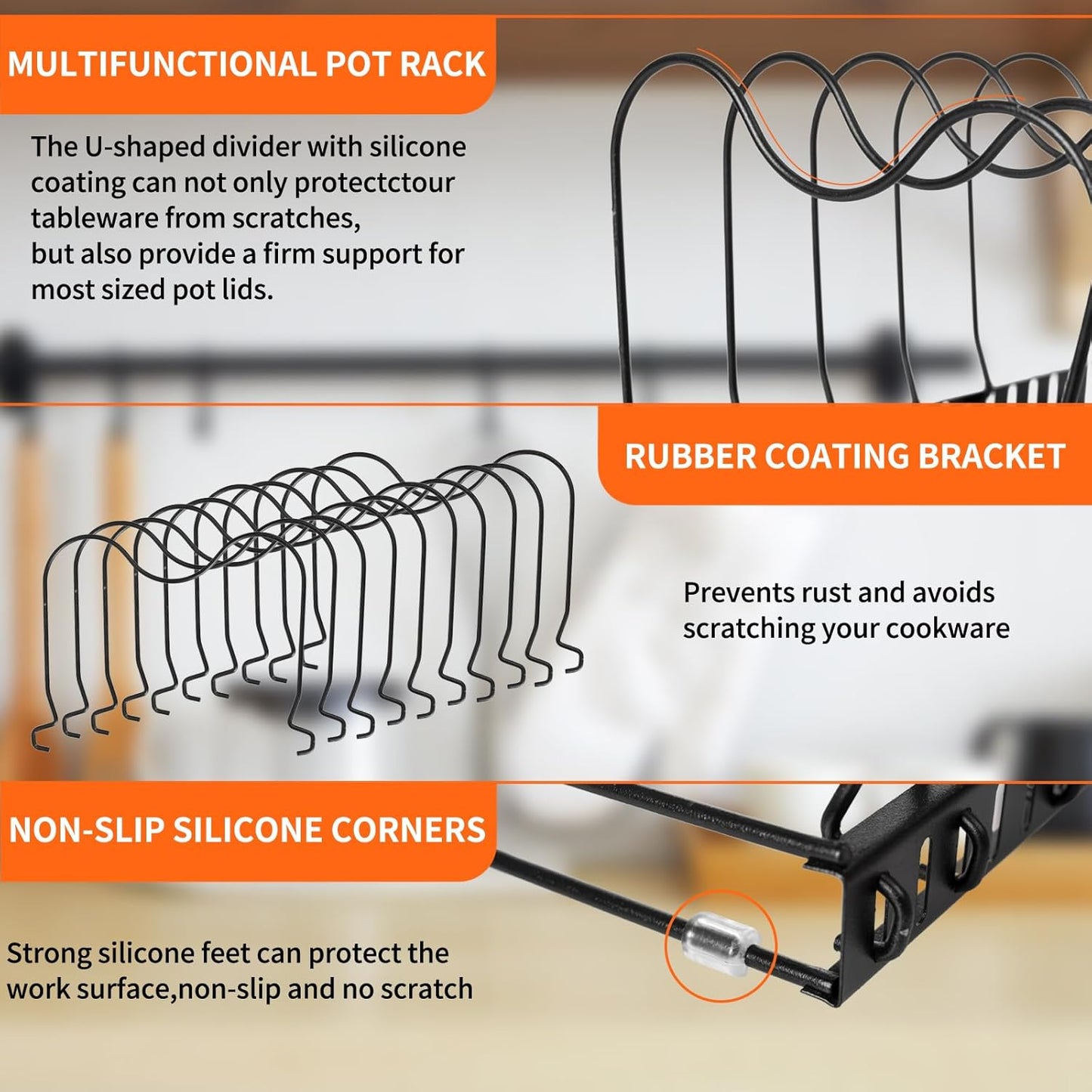 Pots and Pans Organizer,Rack for under Cabinet,Expandable Pot Lid Kitchen Cabinet Organizer Holder, with 10 Adjustable Partitions, Suitable for Kitchen Pan Organizers Inside Cabinet