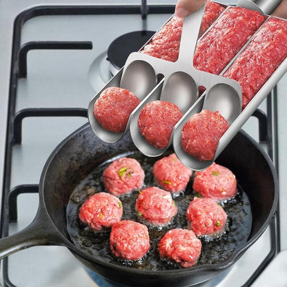 Meat Baller Spoon with Cutting Spade, Triple Meatball Maker for Meatball Lovers, DIY Meatball Making Set, Home Cooking Tools for Quick Making Meatballs