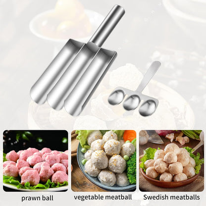 Meat Baller Spoon with Cutting Spade, Triple Meatball Maker for Meatball Lovers, DIY Meatball Making Set, Home Cooking Tools for Quick Making Meatballs