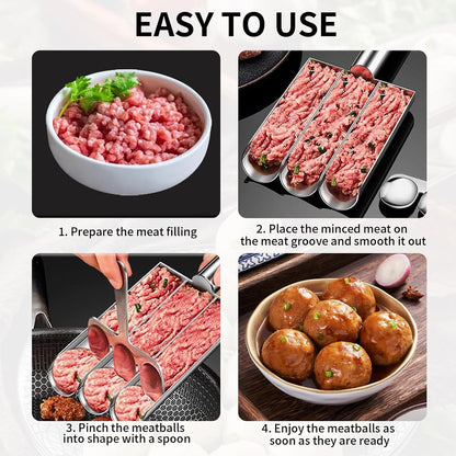 Meat Baller Spoon with Cutting Spade, Triple Meatball Maker for Meatball Lovers, DIY Meatball Making Set, Home Cooking Tools for Quick Making Meatballs