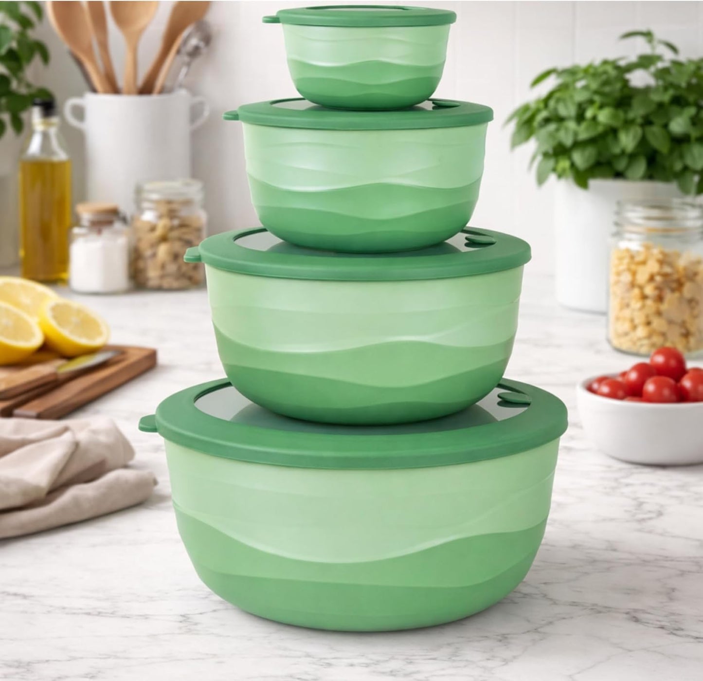 Pera Mixing Bowls with Lids, 8-Piece Airtight Leak-Proof Nesting BPA-Free Prep Bowl Set for Kitchen & Food Storage, Large 4200ml Capacity, Microwave & Dishwasher Safe