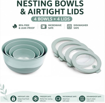 Pera Mixing Bowls with Lids, 8-Piece Airtight Leak-Proof Nesting BPA-Free Prep Bowl Set for Kitchen & Food Storage, Large 4200ml Capacity, Microwave & Dishwasher Safe