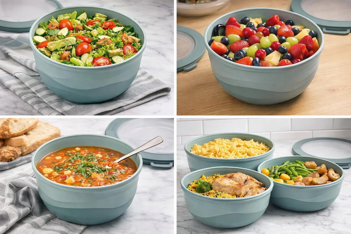 Pera Mixing Bowls with Lids, 8-Piece Airtight Leak-Proof Nesting BPA-Free Prep Bowl Set for Kitchen & Food Storage, Large 4200ml Capacity, Microwave & Dishwasher Safe