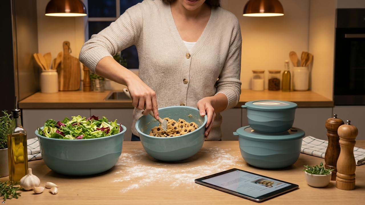Pera Mixing Bowls with Lids, 8-Piece Airtight Leak-Proof Nesting BPA-Free Prep Bowl Set for Kitchen & Food Storage, Large 4200ml Capacity, Microwave & Dishwasher Safe