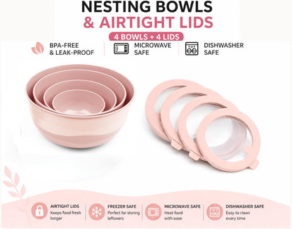 Pera Mixing Bowls with Lids, 8-Piece Airtight Leak-Proof Nesting BPA-Free Prep Bowl Set for Kitchen & Food Storage, Large 4200ml Capacity, Microwave & Dishwasher Safe