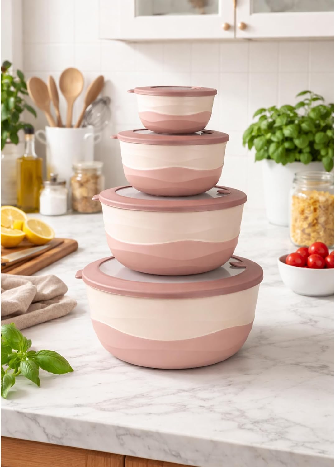 Pera Mixing Bowls with Lids, 8-Piece Airtight Leak-Proof Nesting BPA-Free Prep Bowl Set for Kitchen & Food Storage, Large 4200ml Capacity, Microwave & Dishwasher Safe