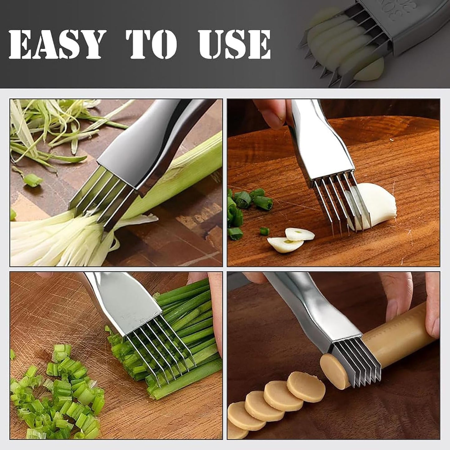 Shred Silk The Knife, 2026 Upgrade Green Onion Cutter Stainless Steel Chopped Kitchen Slicing Tool Cutter for Vegetables Onion Garlic, Multifunctional Kitchen Food Vegetable Cutters (1Pack)