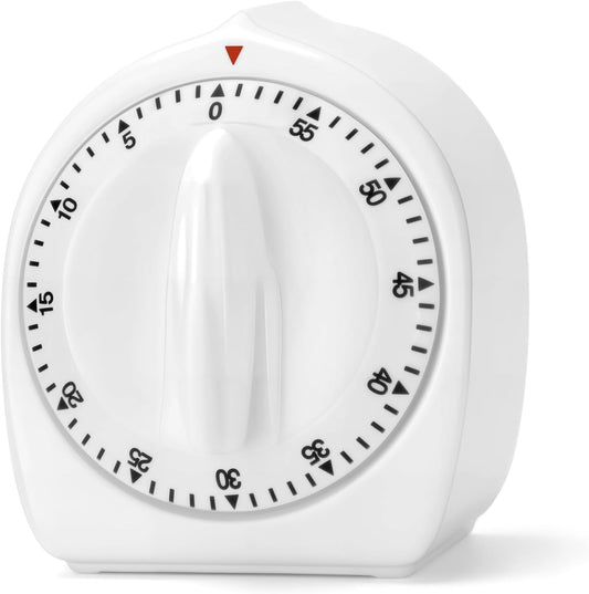 Kitchen Timers for Cooking, 60 Minute Wind Up - Chef Cooking Timer with Loud Alarm,100% Mechanical Desk Timer -No Batteries Required - Manual Countdown timers for Home, Study and Cooking (White)