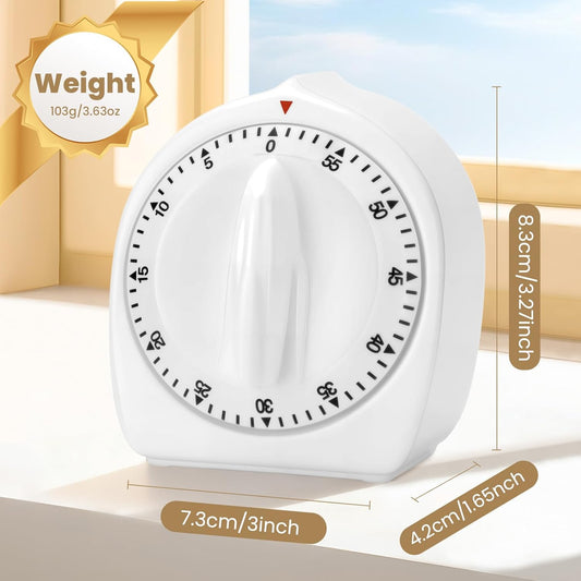 Kitchen Timers for Cooking, 60 Minute Wind Up - Chef Cooking Timer with Loud Alarm,100% Mechanical Desk Timer -No Batteries Required - Manual Countdown timers for Home, Study and Cooking (White)