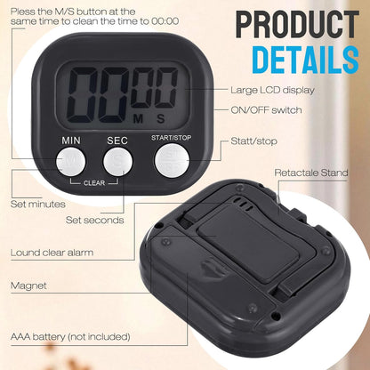 24 Pcs Digital Kitchen Timers Bulk Timer for Classroom Small Magnetic Timer On/Off Switch Countdown Loud Alarm for Cooking School Student Teacher Exercise Training Baking Work(Black)