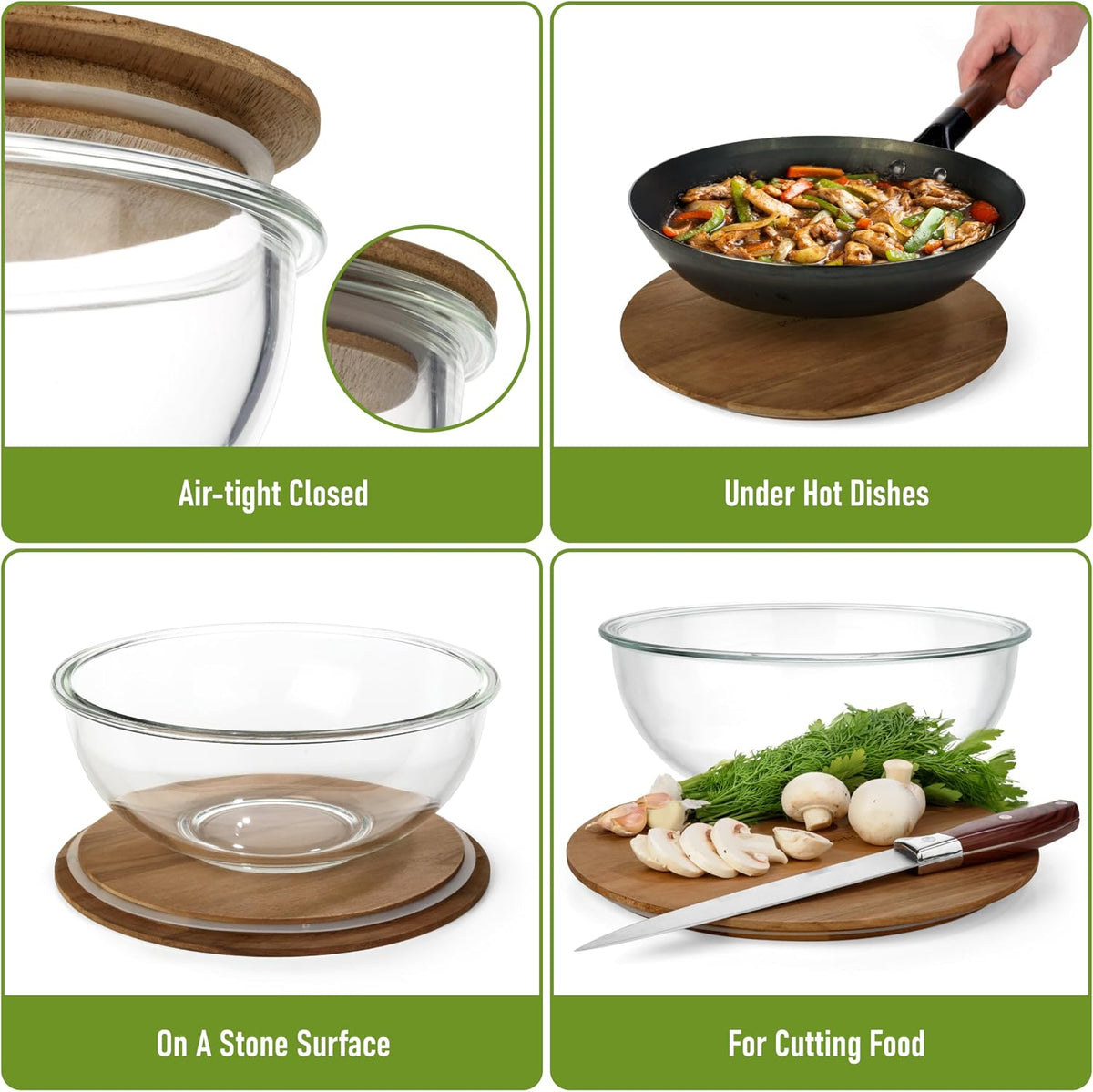 Stackable Glass Mixing Bowls with Acacia Lids Set of 5