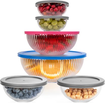 Stackable Glass Mixing Bowls with Acacia Lids Set of 5