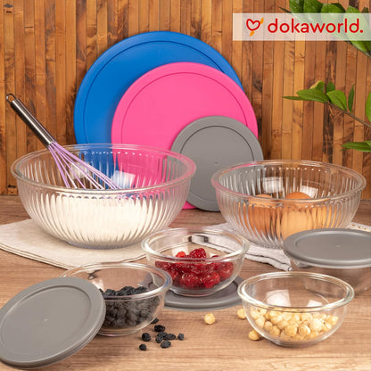 Stackable Glass Mixing Bowls with Acacia Lids Set of 5