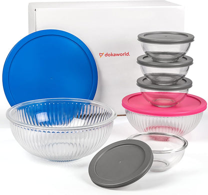 Stackable Glass Mixing Bowls with Acacia Lids Set of 5