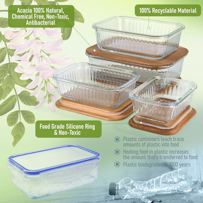 Stackable Glass Mixing Bowls with Acacia Lids Set of 5