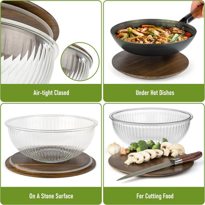 Stackable Glass Mixing Bowls with Acacia Lids Set of 5