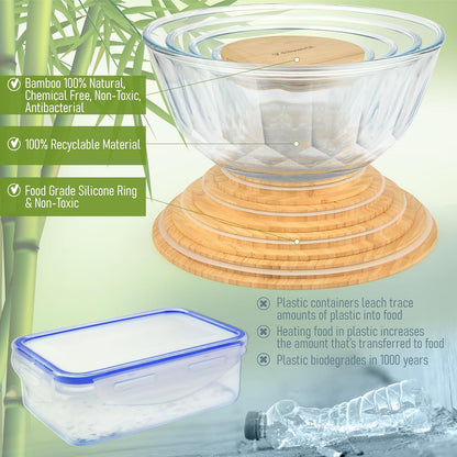 Stackable Glass Mixing Bowls with Acacia Lids Set of 5