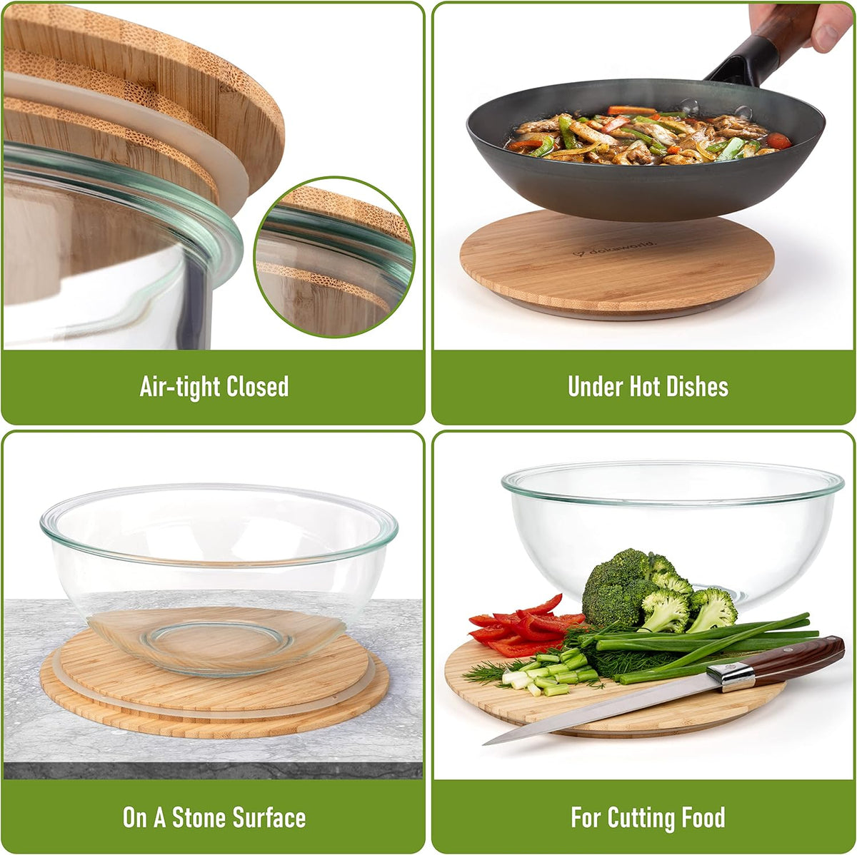 Stackable Glass Mixing Bowls with Acacia Lids Set of 5