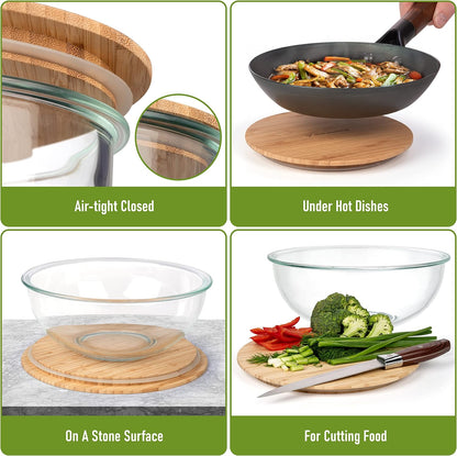 Stackable Glass Mixing Bowls with Acacia Lids Set of 5