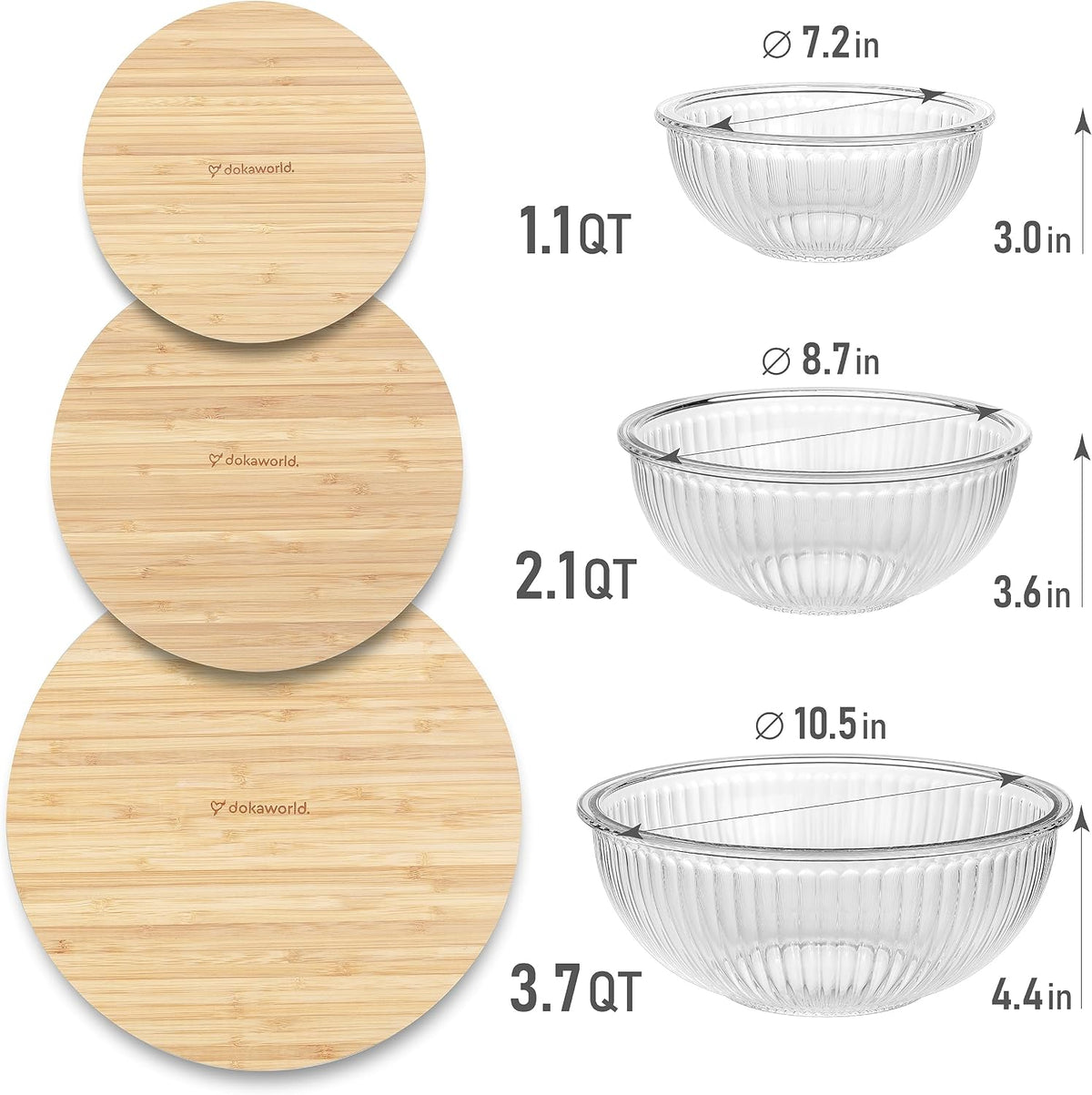 Stackable Glass Mixing Bowls with Acacia Lids Set of 5