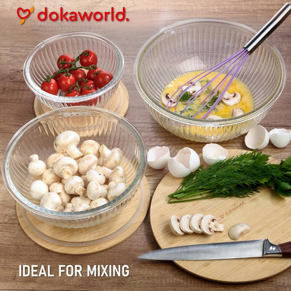 Stackable Glass Mixing Bowls with Acacia Lids Set of 5