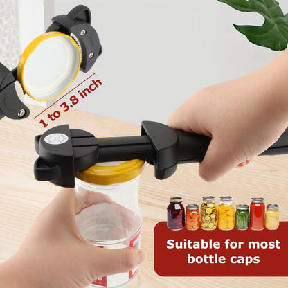 Jar Opener Bottle Opener and Wine Opener' for Seniors with Arthritis, Weak Hands, Retractable Magnetic Can Opener', Multifunctional Can Opener' Jar Lid Gripper(COLOR:Black)