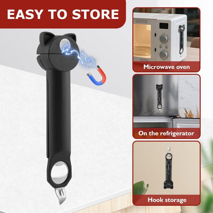 Jar Opener Bottle Opener and Wine Opener' for Seniors with Arthritis, Weak Hands, Retractable Magnetic Can Opener', Multifunctional Can Opener' Jar Lid Gripper(COLOR:Black)