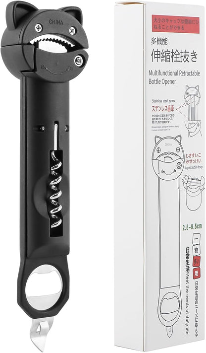 Jar Opener Bottle Opener and Wine Opener' for Seniors with Arthritis, Weak Hands, Retractable Magnetic Can Opener', Multifunctional Can Opener' Jar Lid Gripper(COLOR:Black)