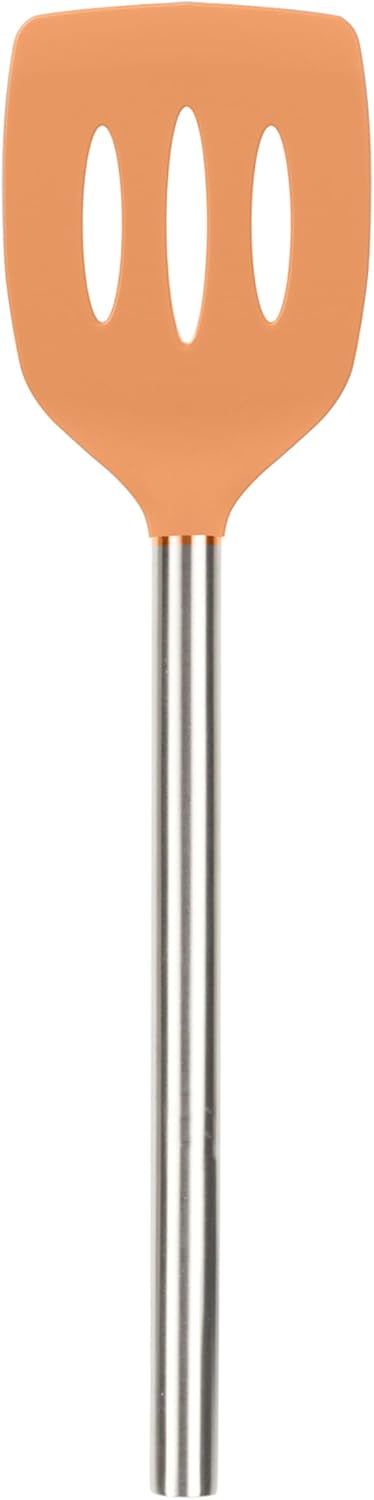 Slotted Silicone Spatula Turner Slotted Stainless Steel Handle 10" Blue Slate Heat Resistant Non Toxic BPA Free Kitchen Utensil, Silicone Egg Pancake Flipper Metal Handle Turner for Cooking