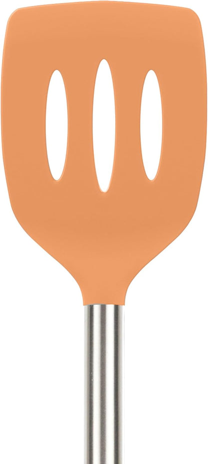 Slotted Silicone Spatula Turner Slotted Stainless Steel Handle 10" Blue Slate Heat Resistant Non Toxic BPA Free Kitchen Utensil, Silicone Egg Pancake Flipper Metal Handle Turner for Cooking