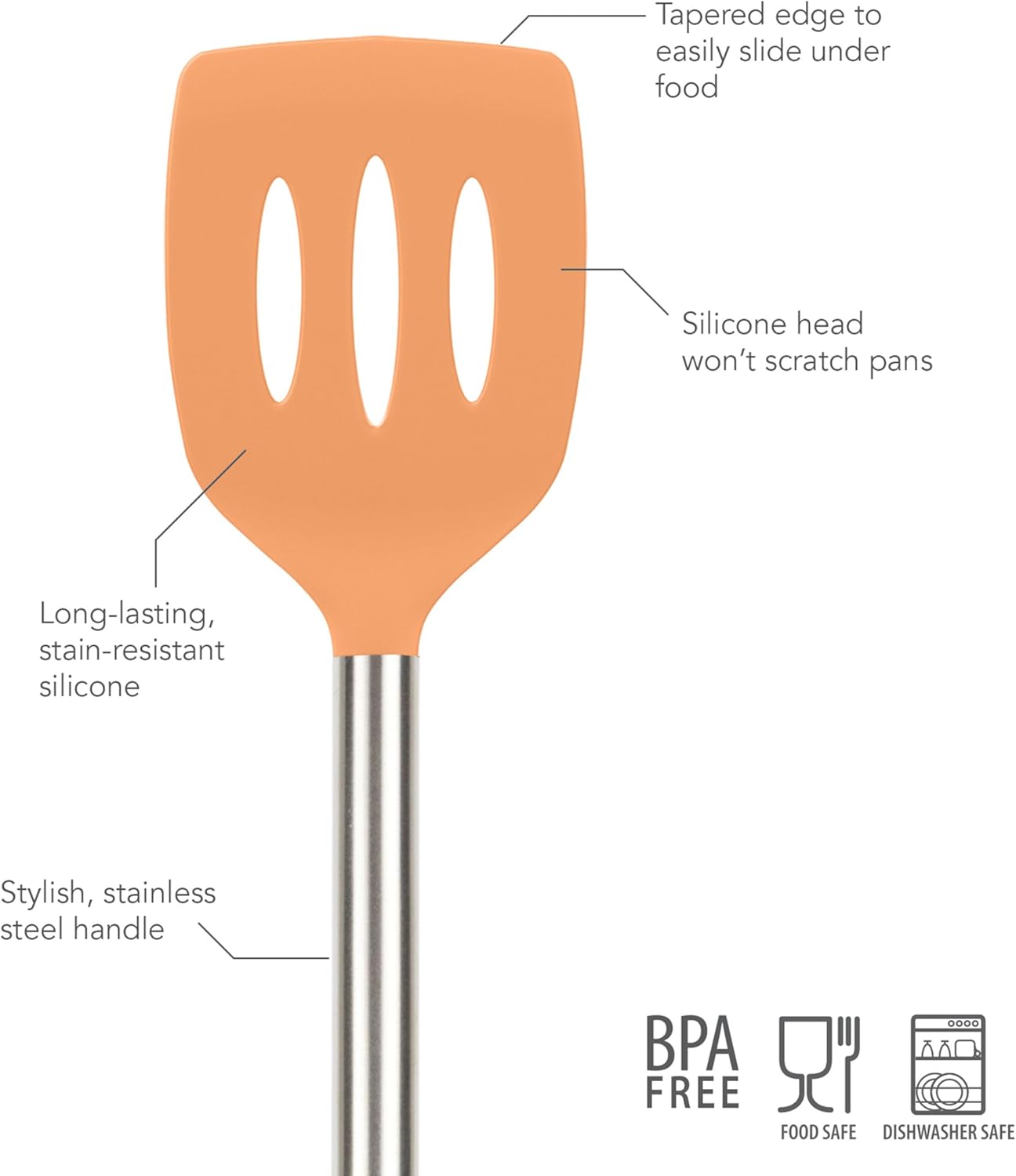 Slotted Silicone Spatula Turner Slotted Stainless Steel Handle 10" Blue Slate Heat Resistant Non Toxic BPA Free Kitchen Utensil, Silicone Egg Pancake Flipper Metal Handle Turner for Cooking