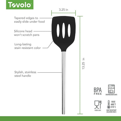 Slotted Silicone Spatula Turner Slotted Stainless Steel Handle 10" Blue Slate Heat Resistant Non Toxic BPA Free Kitchen Utensil, Silicone Egg Pancake Flipper Metal Handle Turner for Cooking
