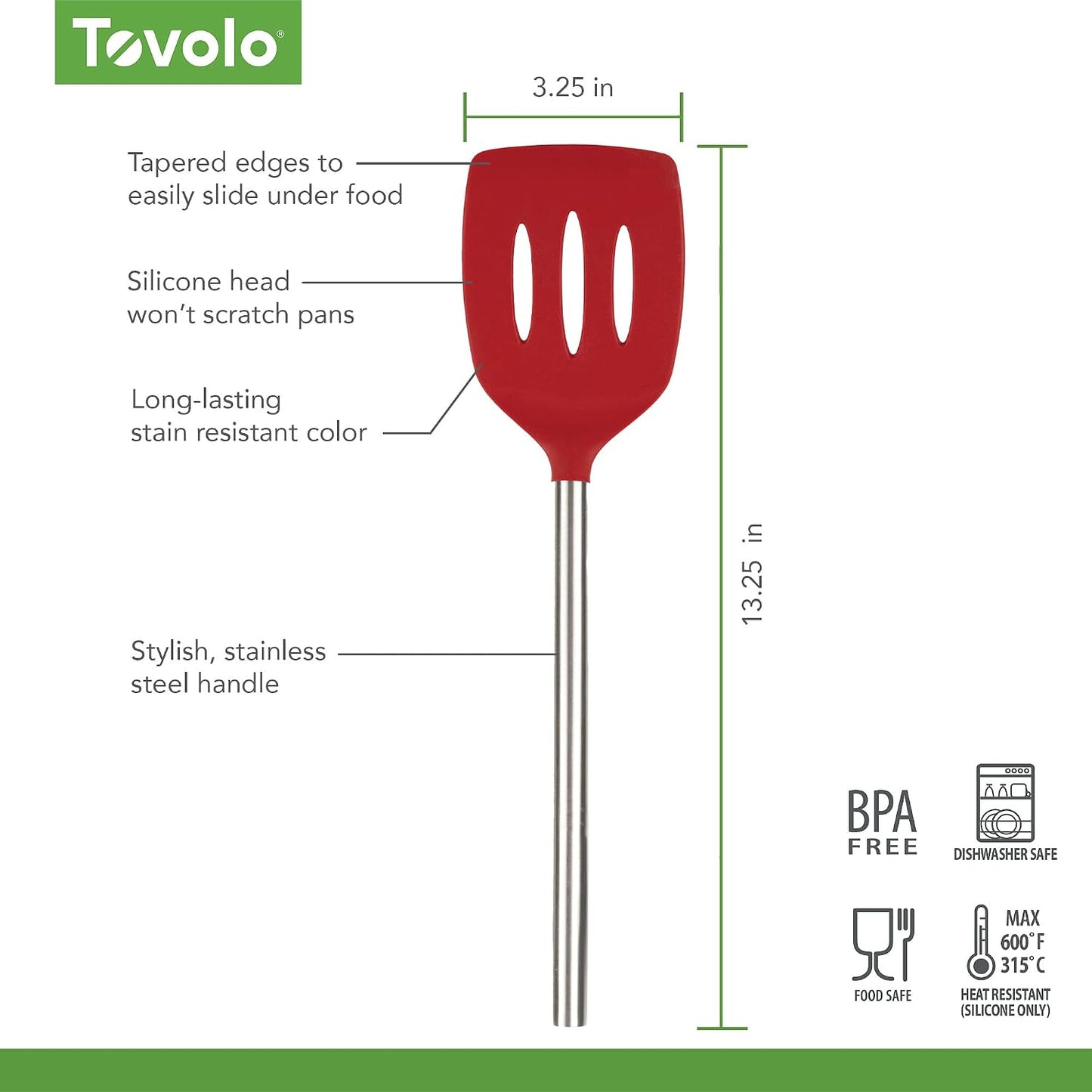 Slotted Silicone Spatula Turner Slotted Stainless Steel Handle 10" Blue Slate Heat Resistant Non Toxic BPA Free Kitchen Utensil, Silicone Egg Pancake Flipper Metal Handle Turner for Cooking