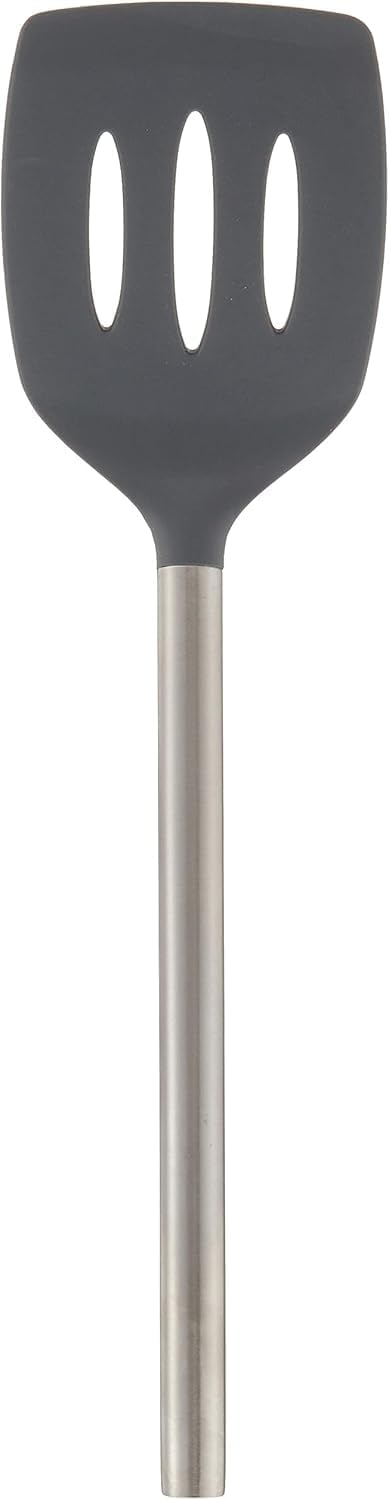 Slotted Silicone Spatula Turner Slotted Stainless Steel Handle 10" Blue Slate Heat Resistant Non Toxic BPA Free Kitchen Utensil, Silicone Egg Pancake Flipper Metal Handle Turner for Cooking