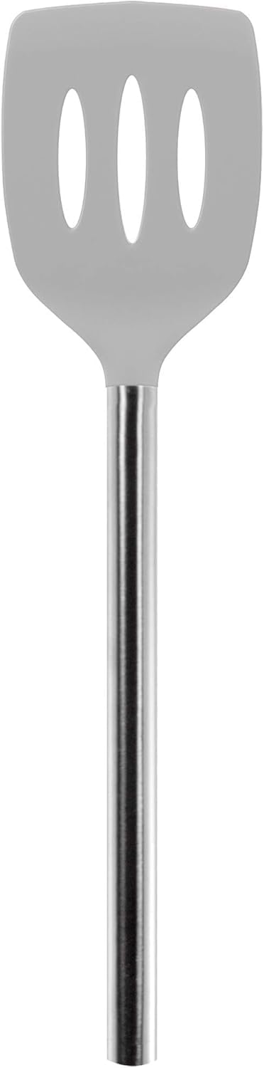 Slotted Silicone Spatula Turner Slotted Stainless Steel Handle 10" Blue Slate Heat Resistant Non Toxic BPA Free Kitchen Utensil, Silicone Egg Pancake Flipper Metal Handle Turner for Cooking